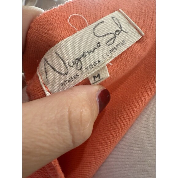 Cropped Distressed Coral Off Shoulder Sweatshirt Slouchy Raw Hem Thumbholes M - Picture 5 of 9